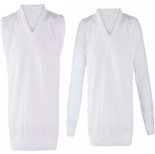 Fashionarie Club Adult Ribbed Knitted 7G Long Sleeves Cardigan Mens White Sleeveless Sweater Top